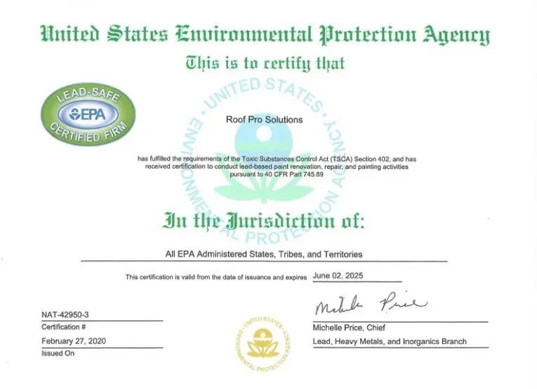 EPA certificate of completion with green seal and signatures on a white background