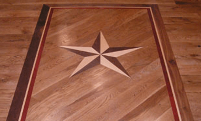 Medallion design on hardwood floor