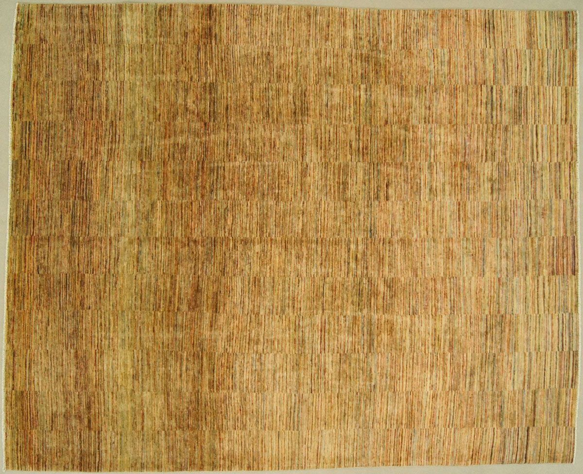 Brown and tan textured rectangular rug with vertical lines.
