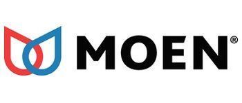 MOEN logo with a red and blue stylized emblem and black text on a white background