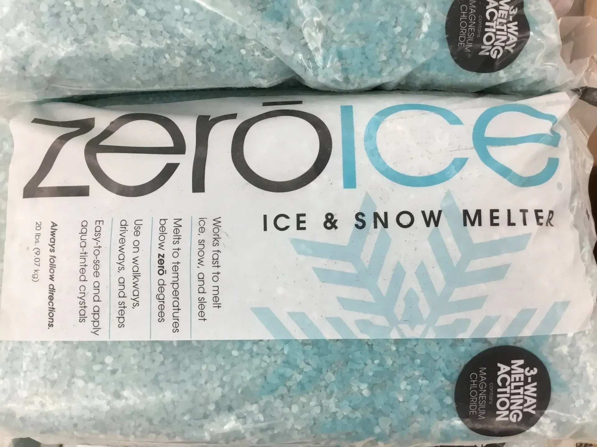 ZeroIce ice and snow melter bags with blue crystals and snowflake design