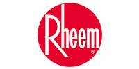 Rheem logo: White text on a red circle.