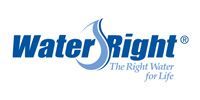 Logo for Water Right. Blue text with a water droplet graphic. 