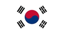 Flag of South Korea: White background with a central Yin-Yang symbol in red and blue, surrounded by four black trigrams.