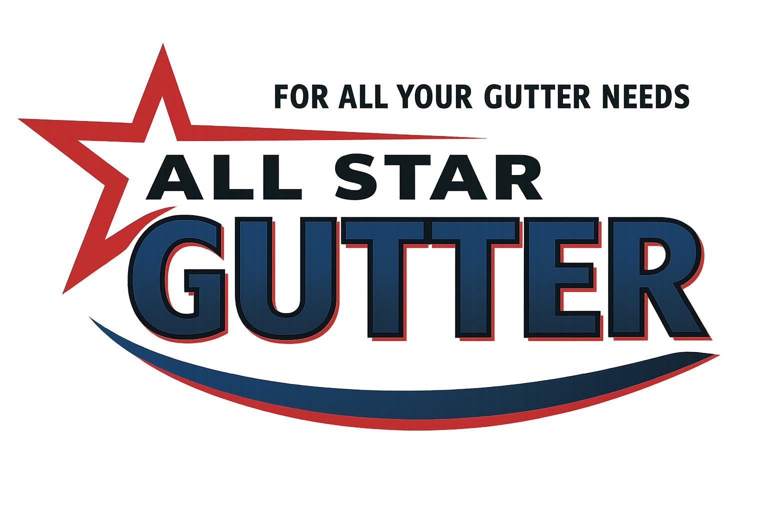 All Star Gutter logo with red star and blue-and-red text, &ldquo;For all your gutter needs&rdquo; above