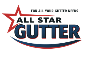 All Star Gutter logo with red star and blue-and-red text, &ldquo;For all your gutter needs&rdquo; above