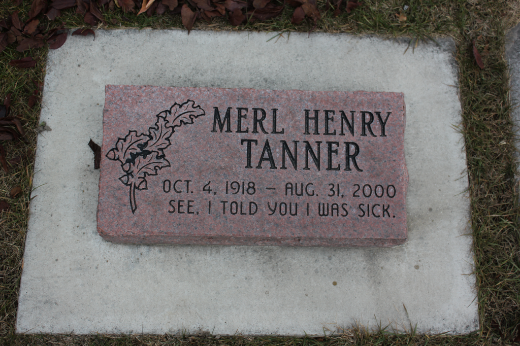 Pink tombstone with Merl Henry Tanner