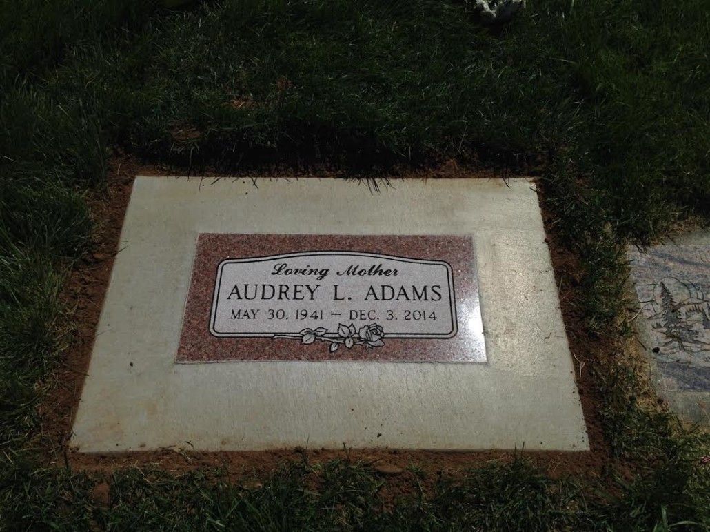 Gravestone of Audrey L. Adams, reading Loving Mother, with dates May 30, 1941 - Dec. 4, 2016.