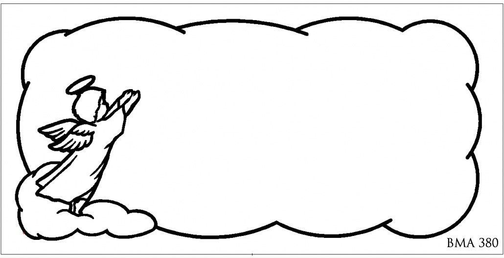 Angel in cloud-shaped frame, arms raised in prayer, ready to receive a message.
