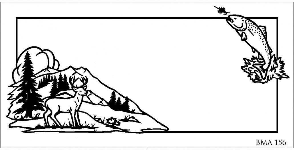 Deer near mountains and fish jumping out of water.