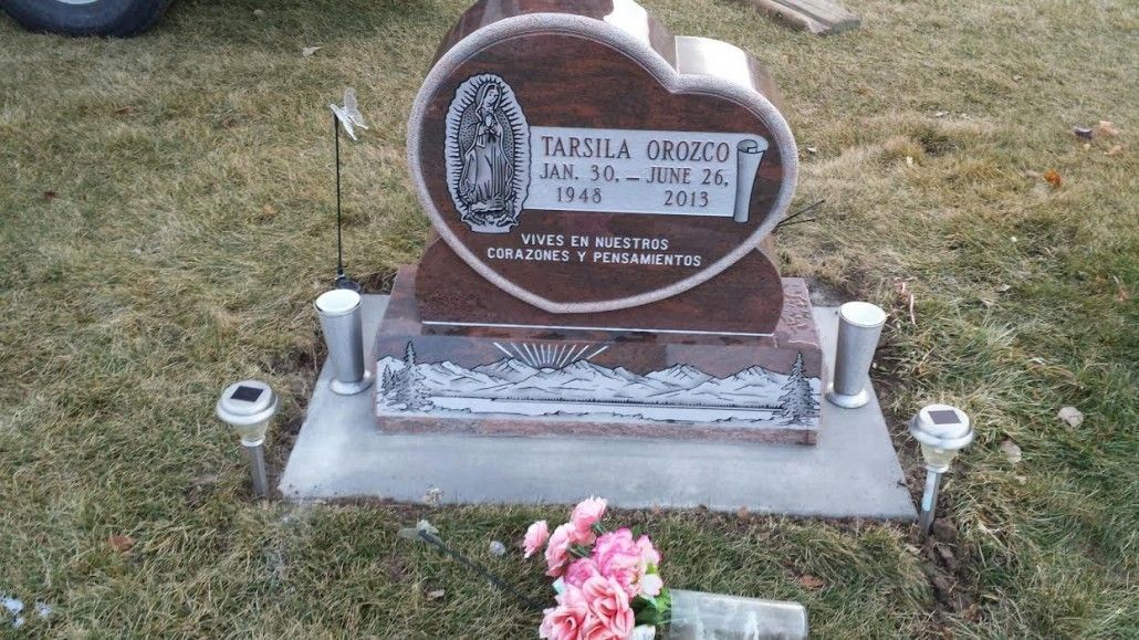 Heart-shaped tombstone, brown granite