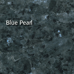 Blue Pearl granite countertop with dark blue, gray, and iridescent flecks.