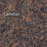 Carnelian granite with brown and black flecks, used for countertops or floors.