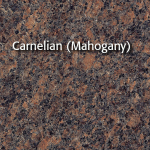 Carnelian granite countertop with mahogany tones and speckled patterns.