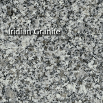 Iridaian granite, a speckled pattern of gray, black, and white stone.