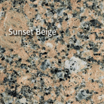 Sunset Beige granite countertop. Beige background with black, gray, and white flecks throughout.