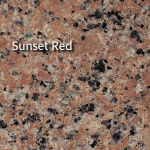 Sunset Red granite countertop with red, black, and gray speckles.