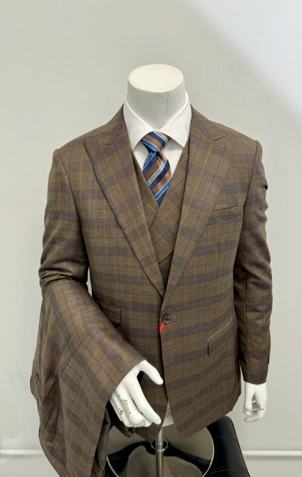 A man is wearing a suit and tie on a mannequin.