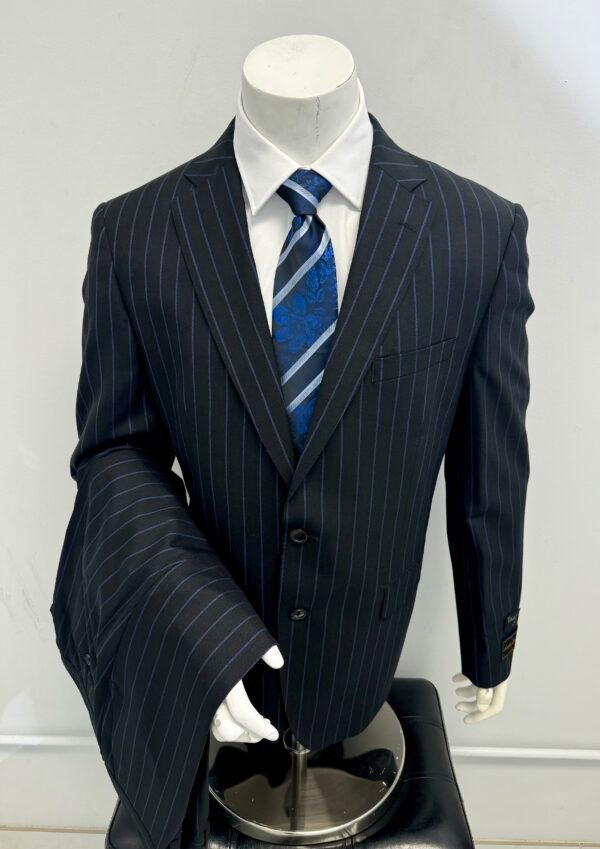 A mannequin is wearing a suit and tie