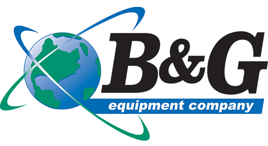 Logo for B&G Equipment Company. Globe with blue and green, B&G in black, and equipment company in blue.