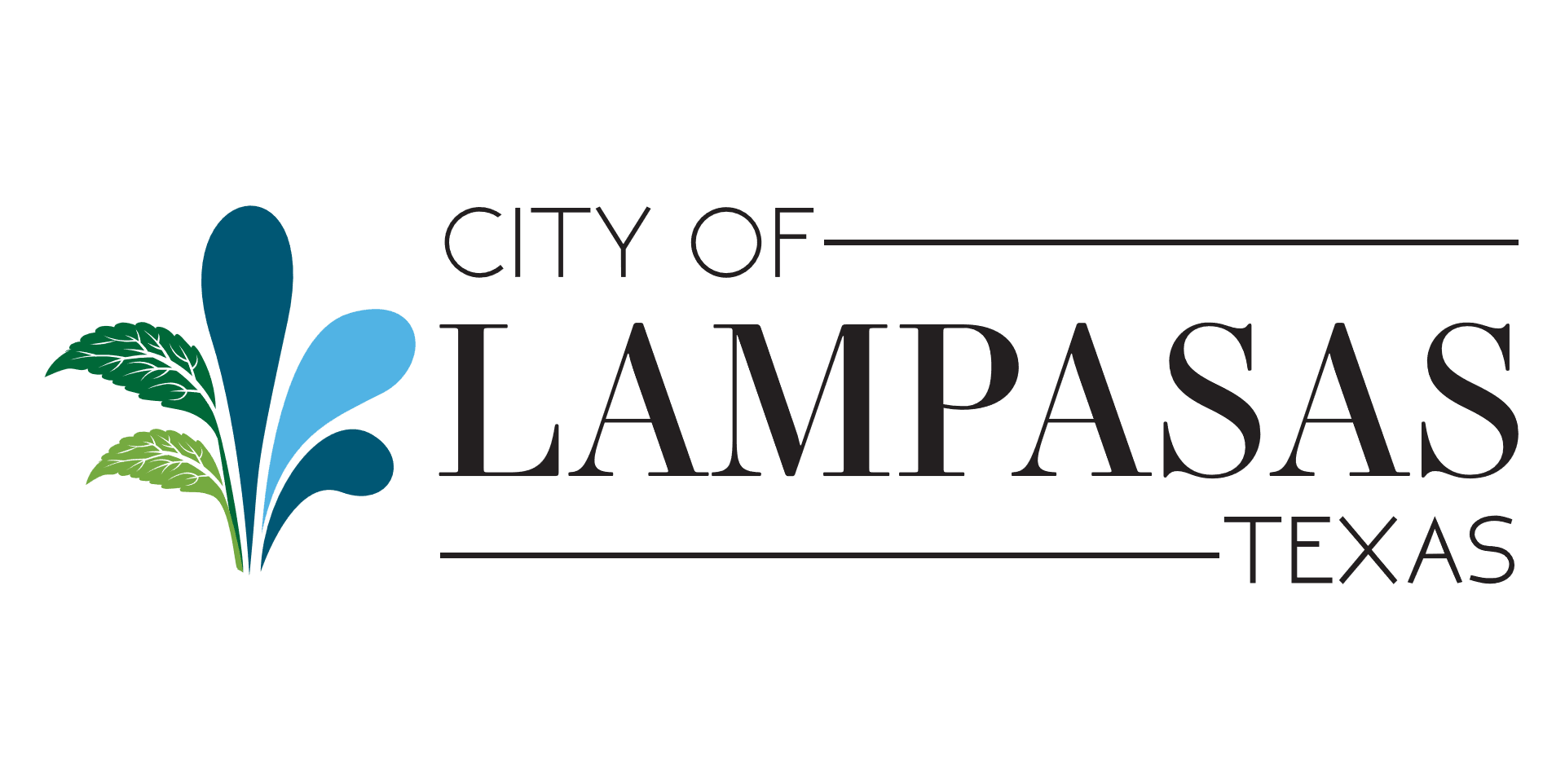 City of Lampasas, Texas logo with stylized leaves and water droplet design.