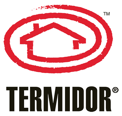 Termidor logo: red house outline within red spiral, with TERMIDOR® below in black text.