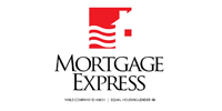 Mortgage Express logo: red house outline, wavy lines, and text on a white background.