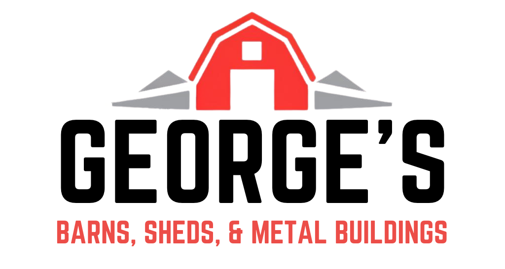 Logo for George's Barns, Seds & Metal Buildings in red text on a black, rounded rectangle.