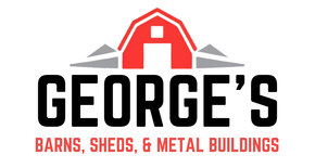 Logo for George's Barns, Seds & Metal Buildings in red text on a black, rounded rectangle.