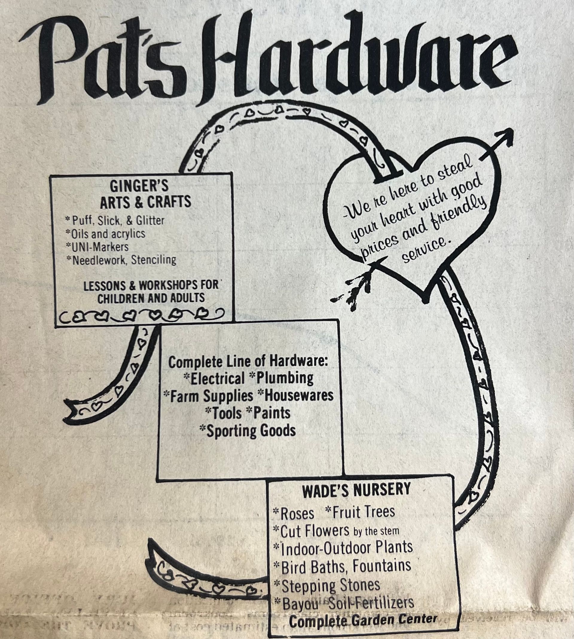 1980s Newspaper Ad for the Original Pat's Hardware