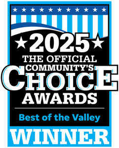 2025 Community's Choice Awards badge: Black, white, and blue design. 