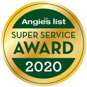 Angie's List Super Service Award badge, gold and green, with 