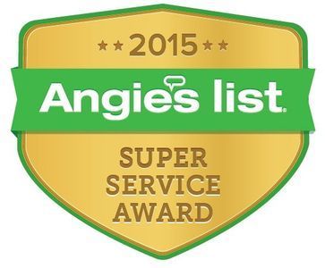 Angie's List Super Service Award badge, gold and green, awarded in 2015.