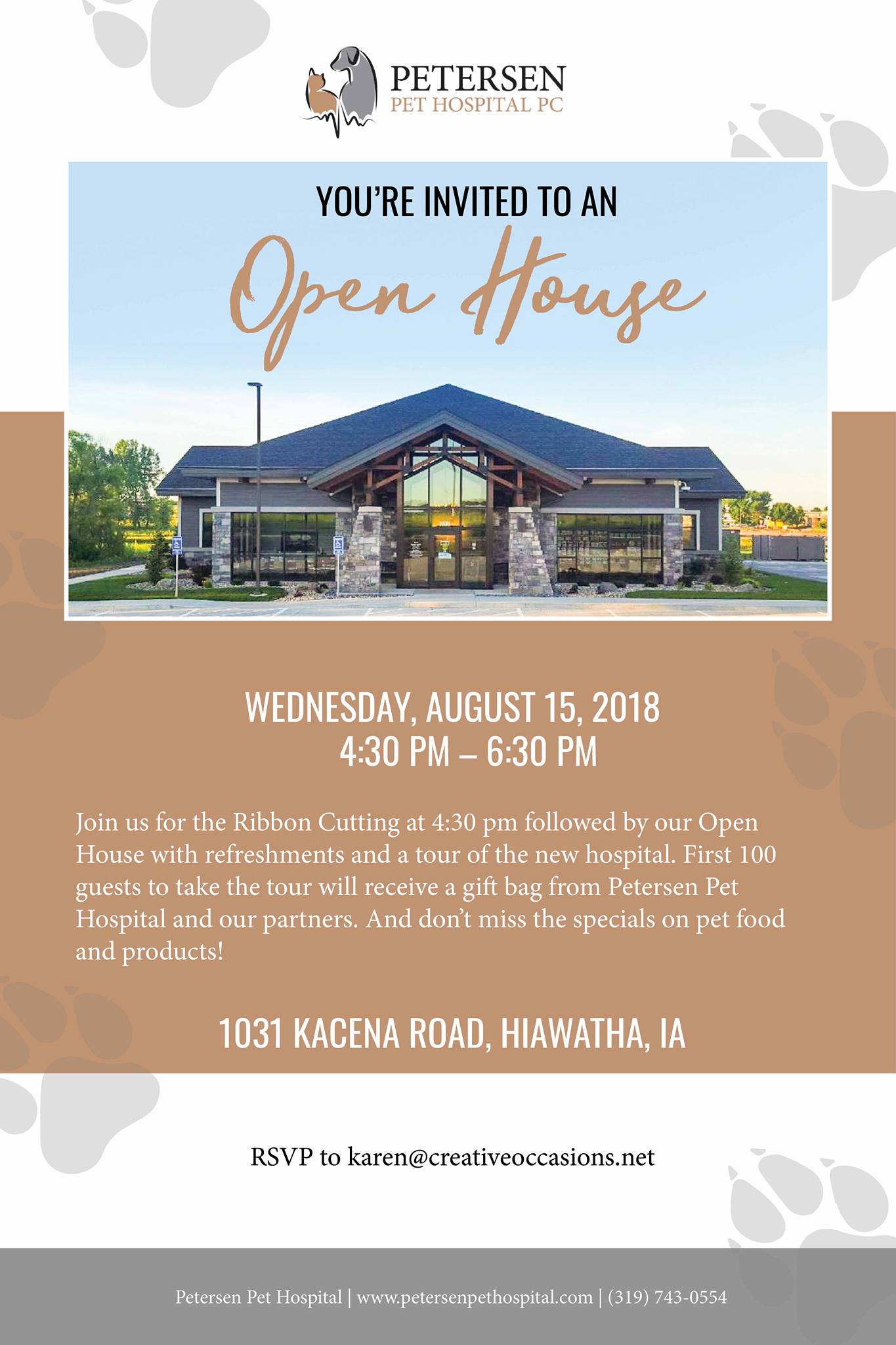A flyer for an open house with a picture of a house.