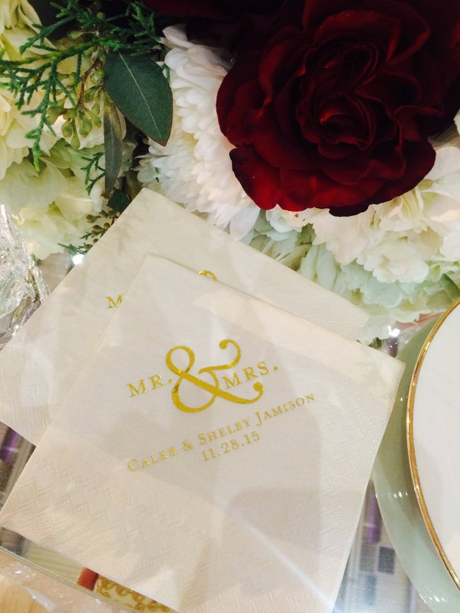 A napkin that says mr. and mrs. on it