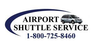 A logo for airport shuttle service with a van on it
