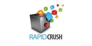 A logo for rapid crush shows a cube with blocks coming out of it