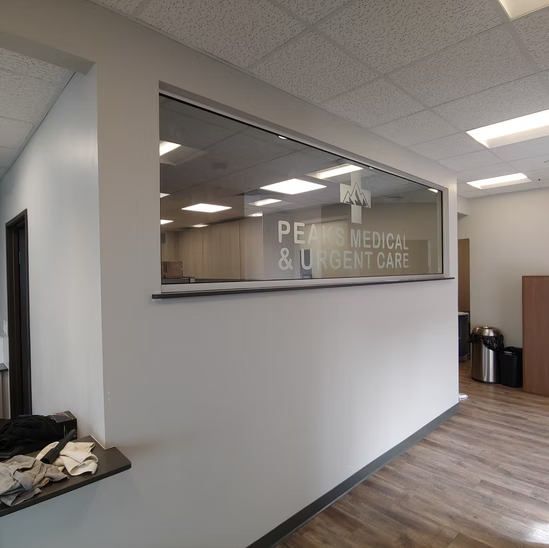 A medical and urgent care office with a large window