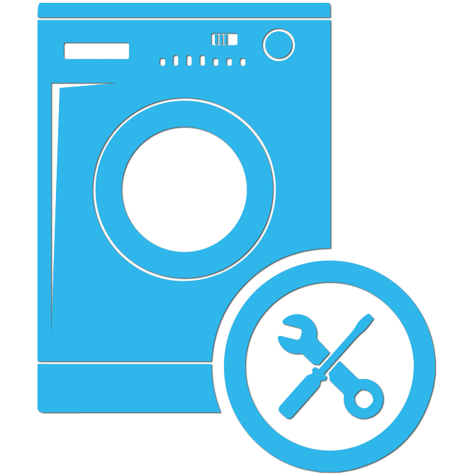 Washing machine with a repair service icon, indicating appliance maintenance.