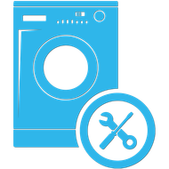 Washing machine with a repair service icon, indicating appliance maintenance.