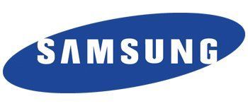 Samsung logo in white text on a blue oval background.