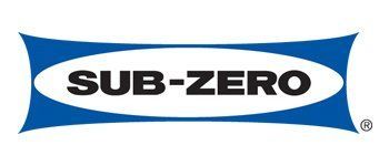 The Sub-Zero logo with white text on a blue background shaped like an arched oval.