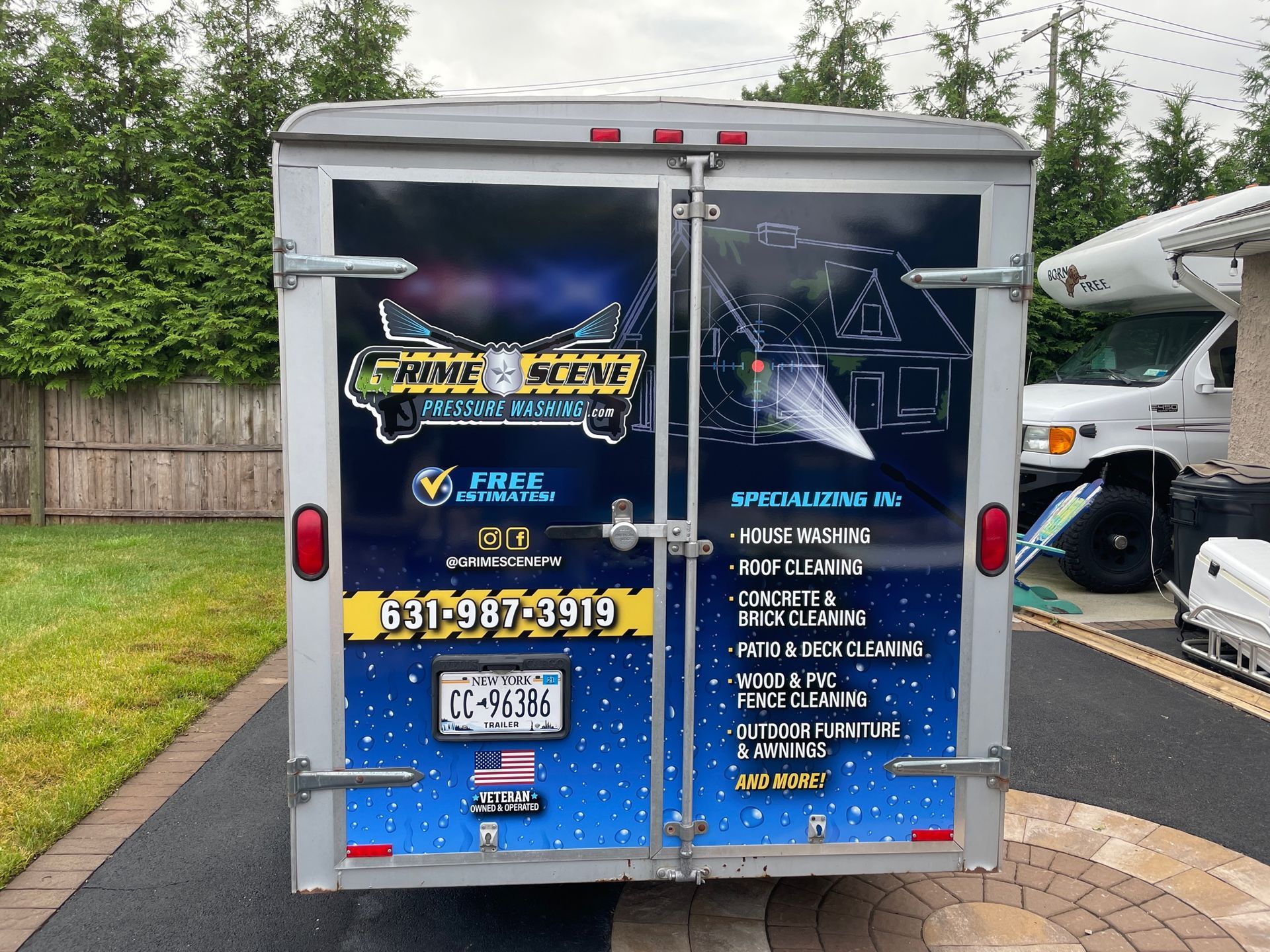 Rear view of a trailer with 