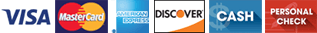 Visa, Discover, MasterCard, American Express, Cash, Personal Check