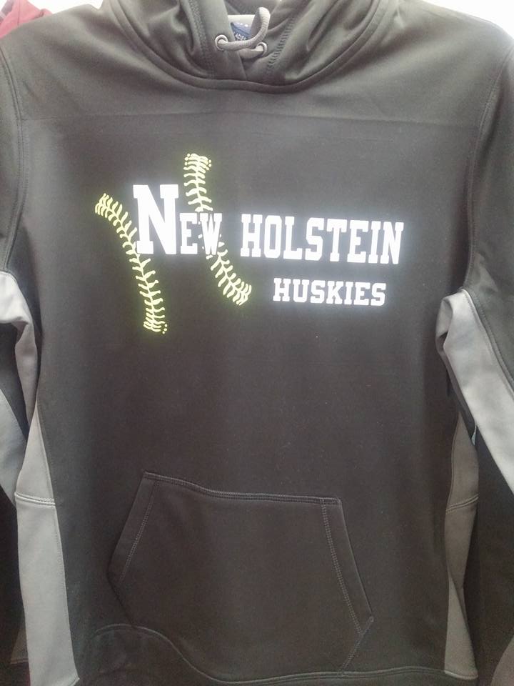 A black hoodie with the words new holstein huskies on it