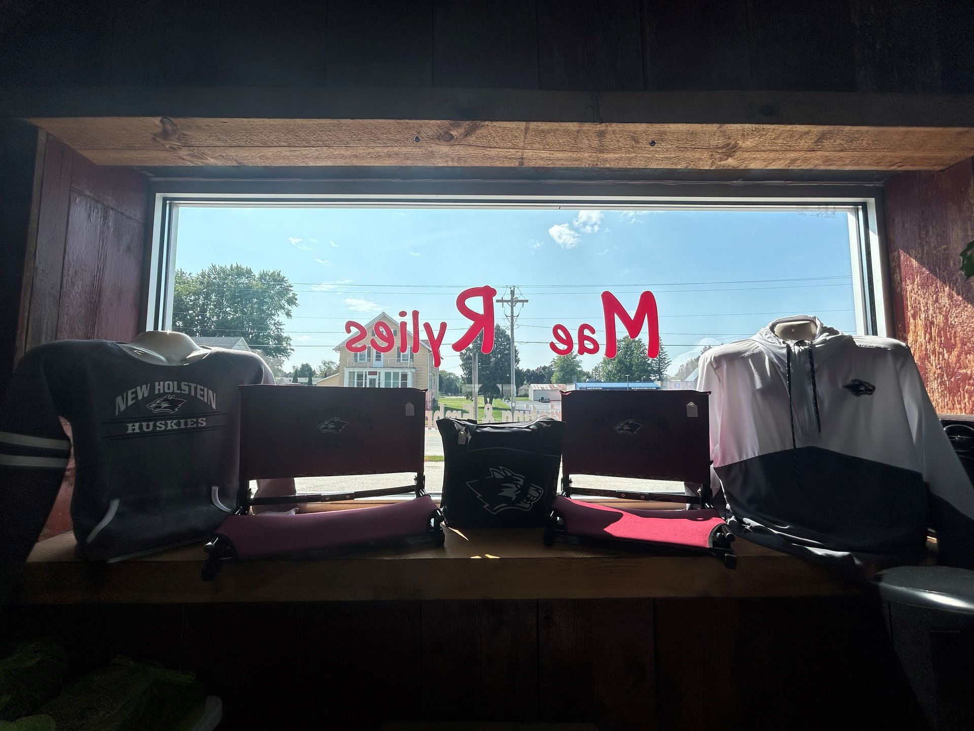 A window with a sign on it