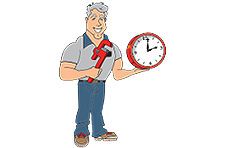 Plumber holding wrench and clock