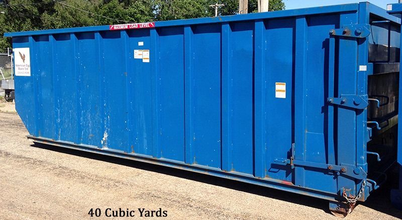 Blue 40-cubic yard dumpster on a paved surface.