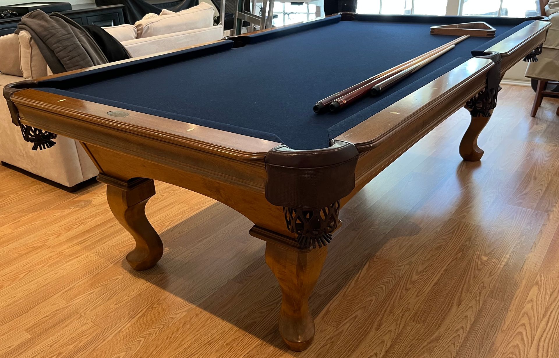 8’ Olhausen Eclipse with dark blue top and pool sticks