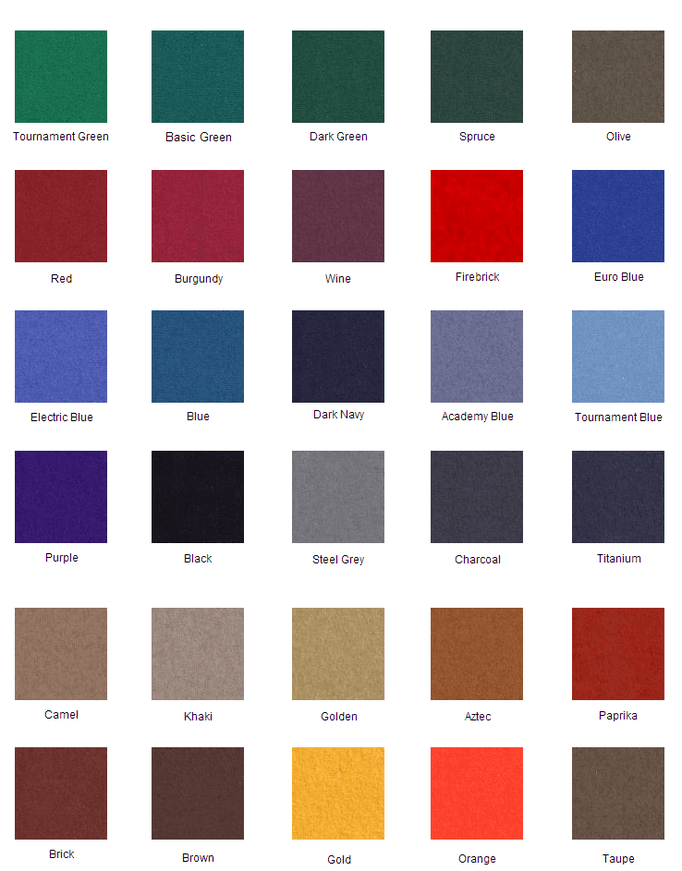 Proline Cloth Color Chart